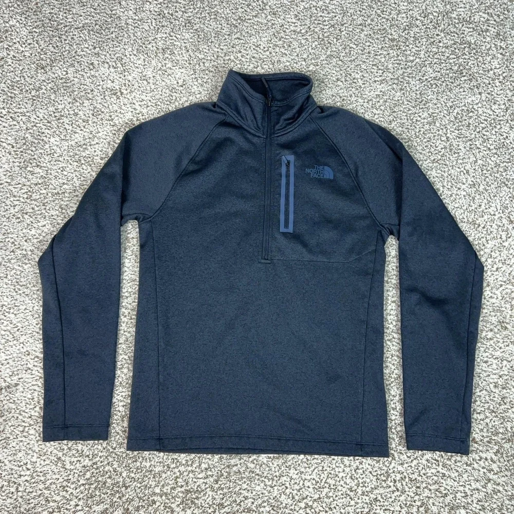 North Face Pullover Mens Small Blue 1/4 Zip Fleece Hiking Outdoors Sweater Logo